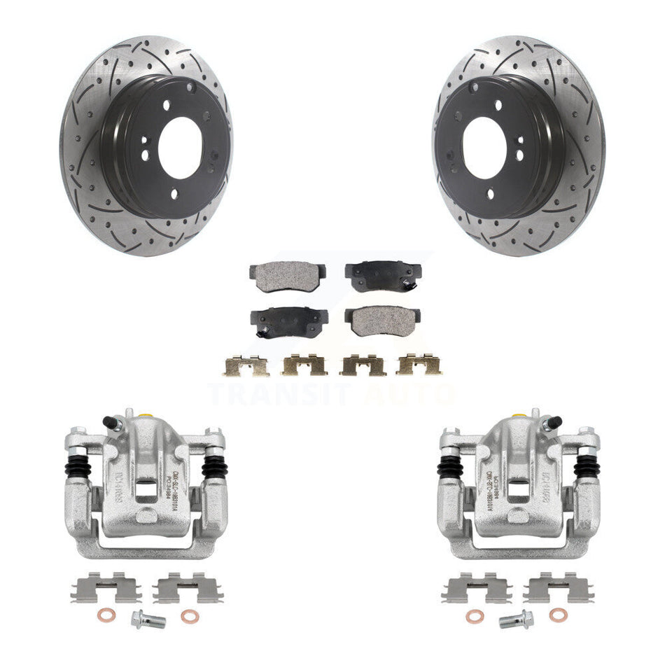 Rear Brake Coated Caliper Drill Slot Rotor Semi-Metallic Pad Kit For Hyundai Sonata 3.3L KCD-100565P