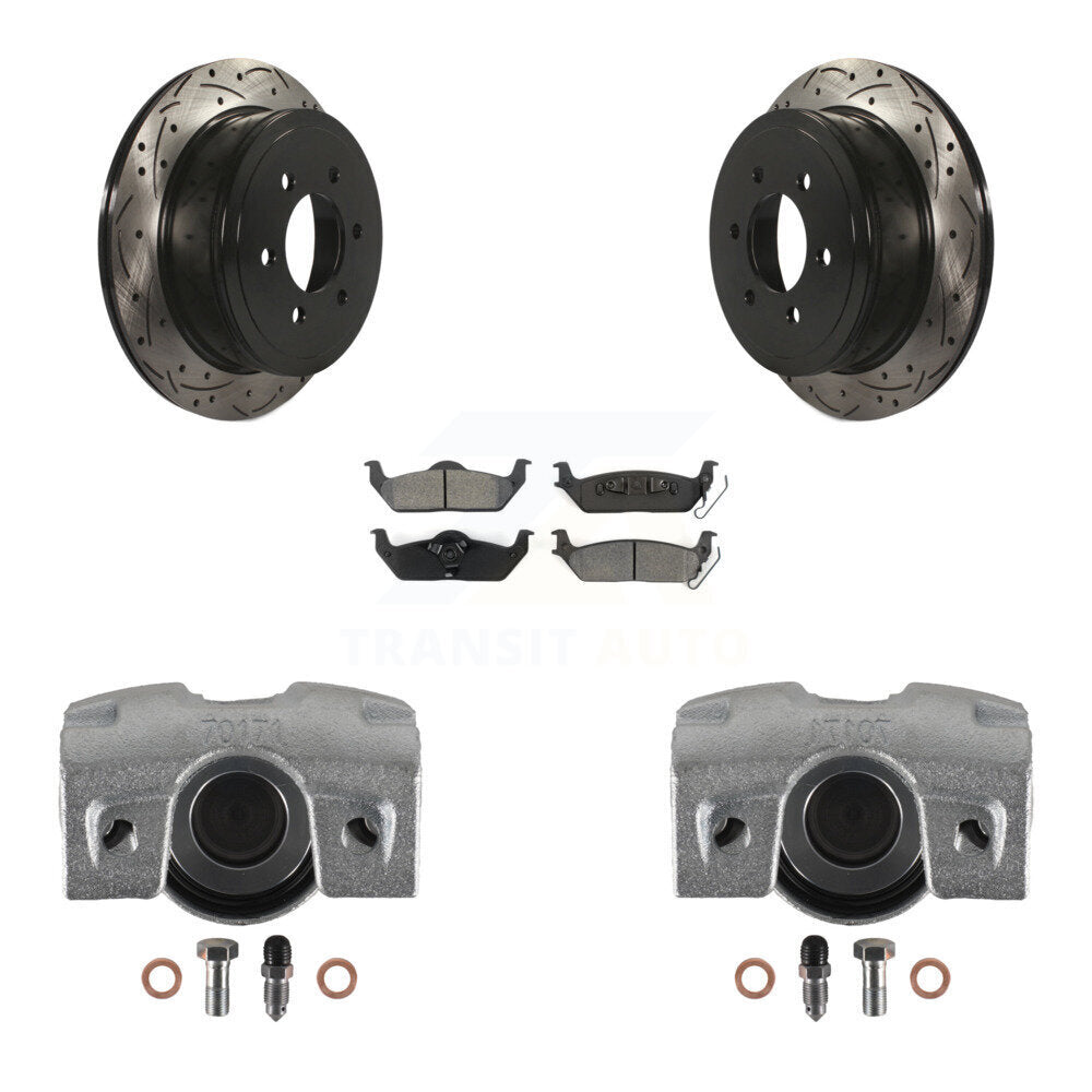 Rear Disc Brake Coated Caliper Drilled Slotted Rotors And Semi-Metallic Pads Kit For Ford F-150 Lincoln Mark LT KCD-100565S by Transit Auto