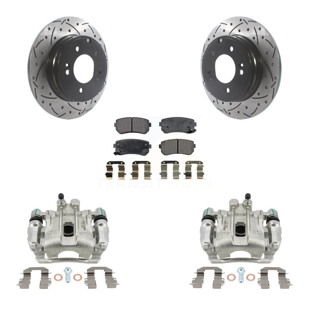 Rear Brake Caliper Drill Slot Rotors Ceramic Pad Kit For 15-16 Hyundai Sonata GAS engine KCD-100565T