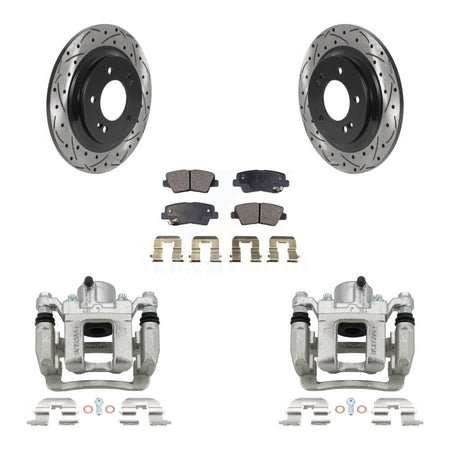 Rear Disc Brake Coated Caliper Drilled Slotted Rotors Ceramic Pad Kit For Hyundai Sonata KCD-100566T
