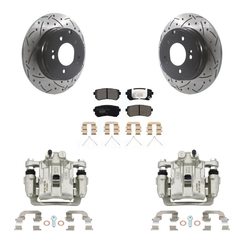 Rear Brake Coated Caliper Drill Slot Rotor Ceramic Pad Kit For Hyundai Sonata Kia Optima KCD-100567T