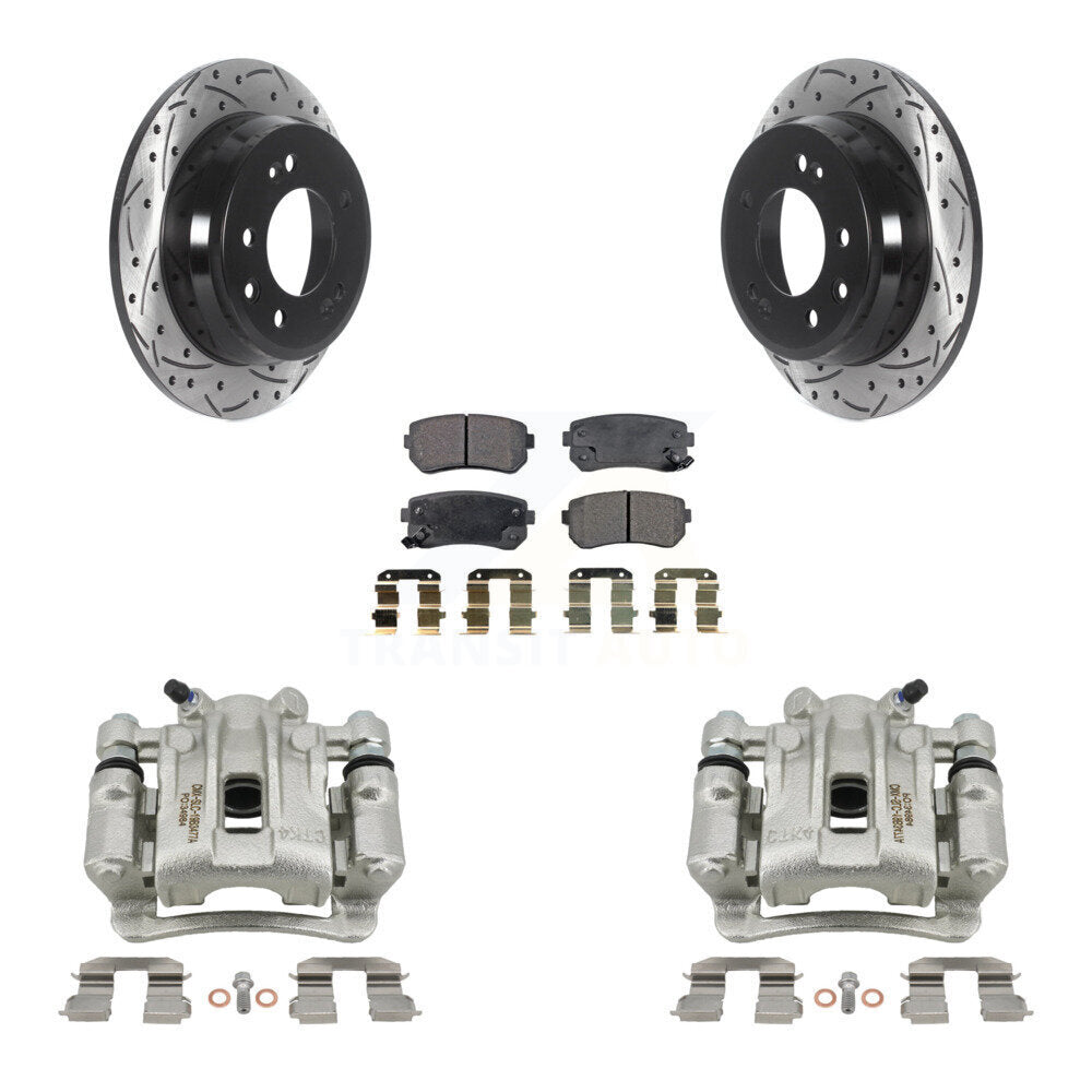 Rear Brake Coated Caliper Drill Slotted Rotors Semi-Metallic Pad Kit For Hyundai Elantra KCD-100568P