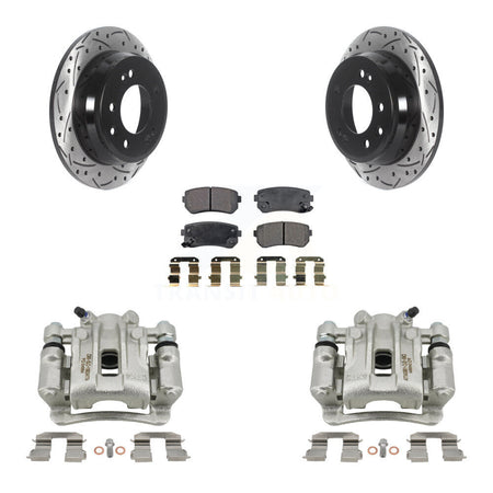 Rear Brake Coated Caliper Drill Slotted Rotors Semi-Metallic Pad Kit For Hyundai Elantra KCD-100568P
