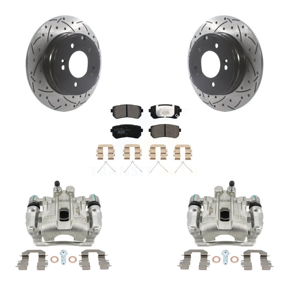 Rear Brake Coated Caliper Drill Slot Rotor Ceramic Pad Kit For Hyundai Sonata Kia Optima KCD-100568T