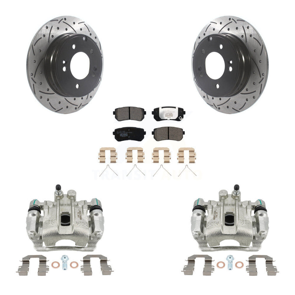 Rear Brake Coated Caliper Drill Slot Rotor Ceramic Pad Kit For Hyundai Sonata Kia Optima KCD-100568T