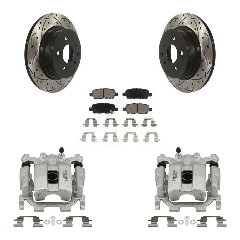 Rear Disc Brake Coated Caliper Drilled Slotted Rotor & Ceramic Pad Kit For Nissan Maxima KCD-100569C