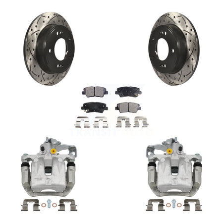 Rear Brake Caliper Drill Slotted Rotors Semi-Metallic Pad Kit For Hyundai Elantra GT Kia KCD-100569P