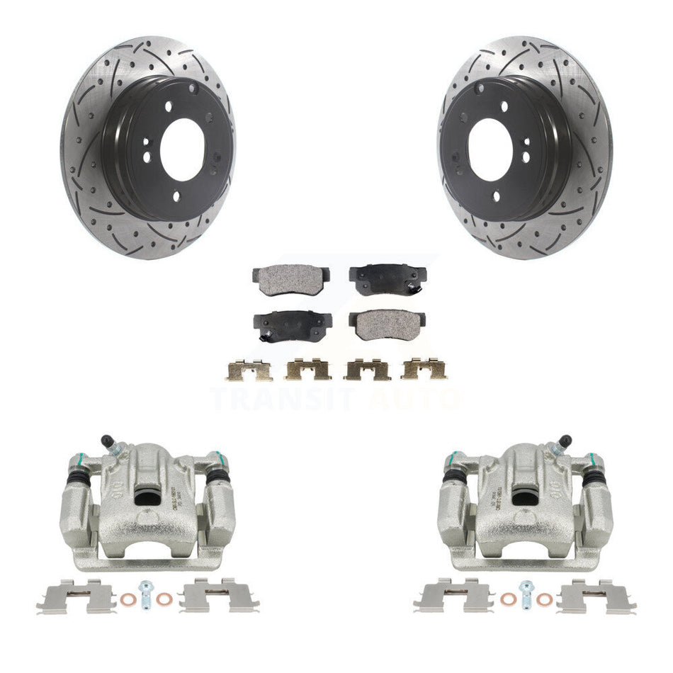 Rear Disc Brake Coated Caliper Drilled Slotted Rotors And Ceramic Pads Kit For 2006 Hyundai Sonata 3.3L To 03 06 KCD-100569T by Transit Auto