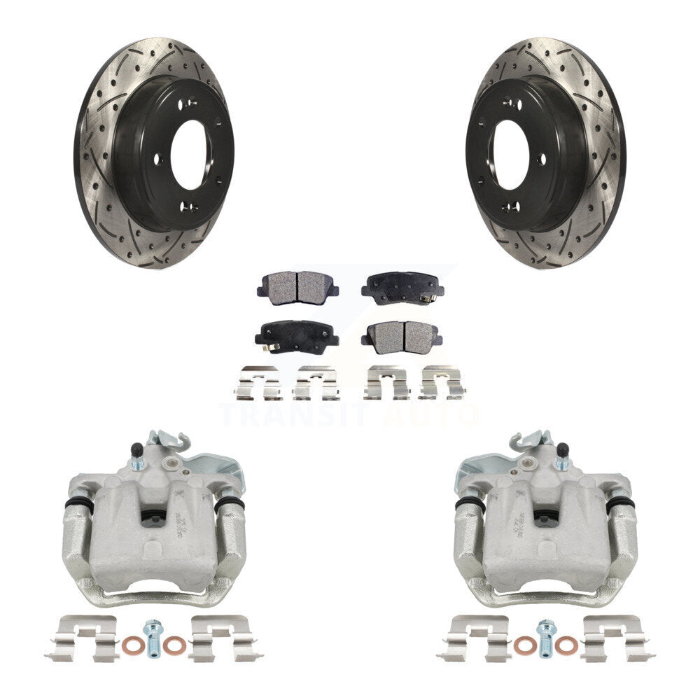 Rear Brake Coated Caliper Drill Slot Rotors Semi-Metallic Pad Kit For 2014-2016 Kia Soul KCD-100570P