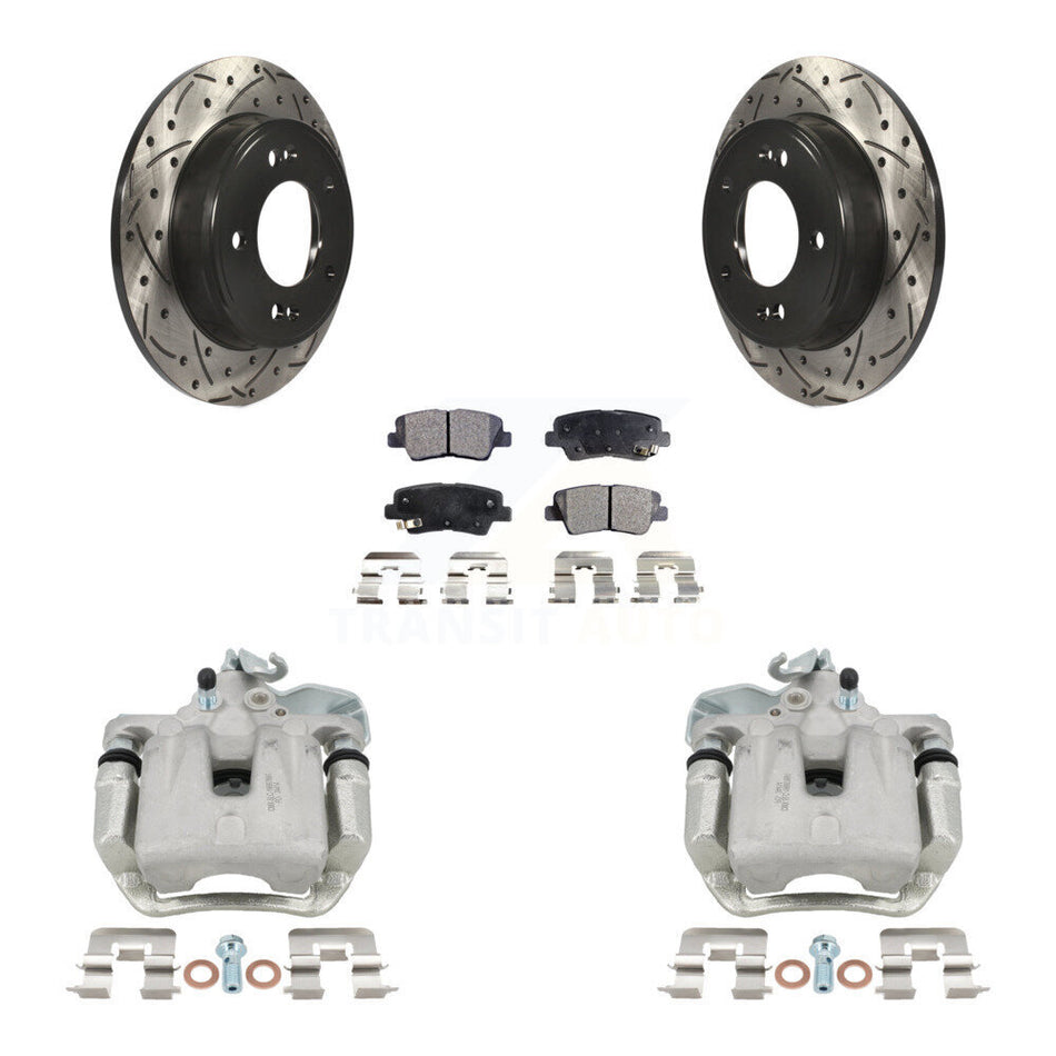 Rear Brake Coated Caliper Drill Slot Rotors Semi-Metallic Pad Kit For 2014-2016 Kia Soul KCD-100570P