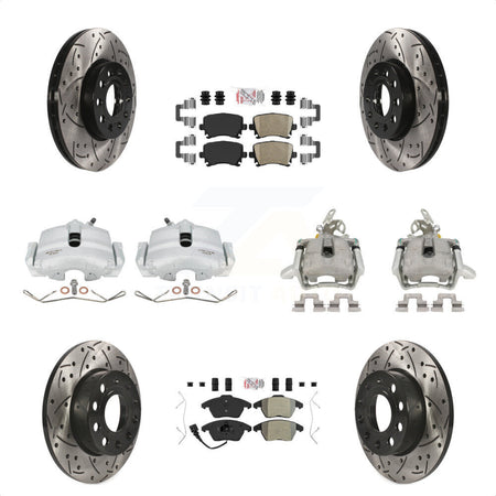 Front Rear Disc Brake Coated Caliper Drilled Slotted Rotors And PADSMATERIAL Pads Kit (10Pc) For 2006-2009 Volkswagen Rabbit KCD-100571N by Transit Auto