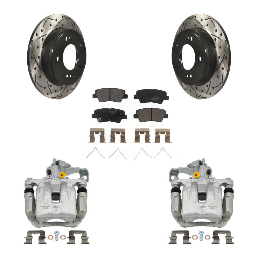 Rear Brake Caliper Drilled Slot Rotor Semi-Metallic Pad Kit For Kia Forte Hyundai Forte5 KCD-100571P