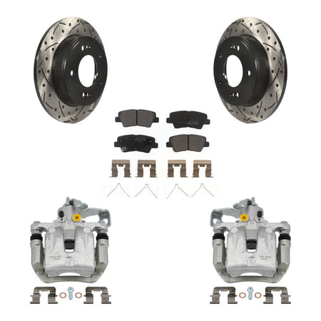Rear Brake Caliper Drilled Slot Rotor Semi-Metallic Pad Kit For Kia Forte Hyundai Forte5 KCD-100571P