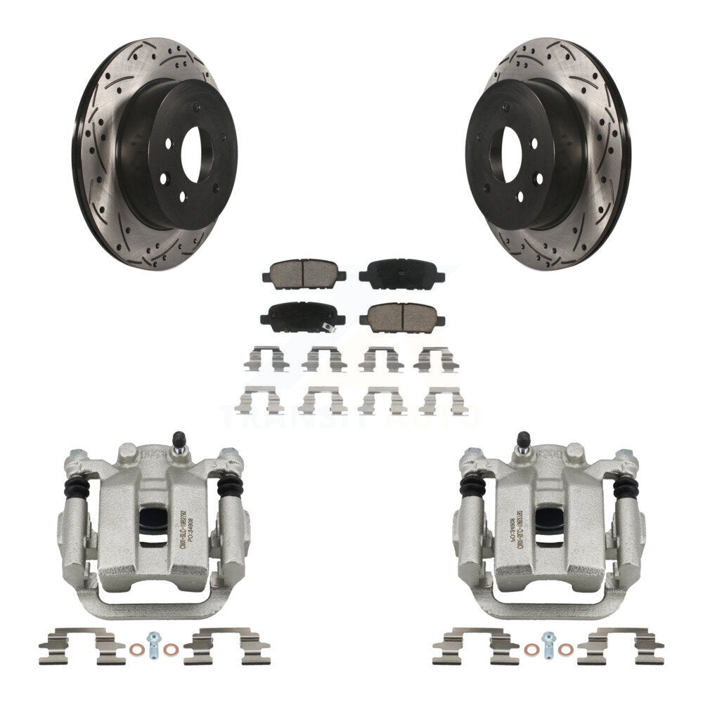 Rear Disc Brake Coated Caliper Drilled Slotted Rotors & Ceramic Pad Kit For INFINITI G35 KCD-100572C