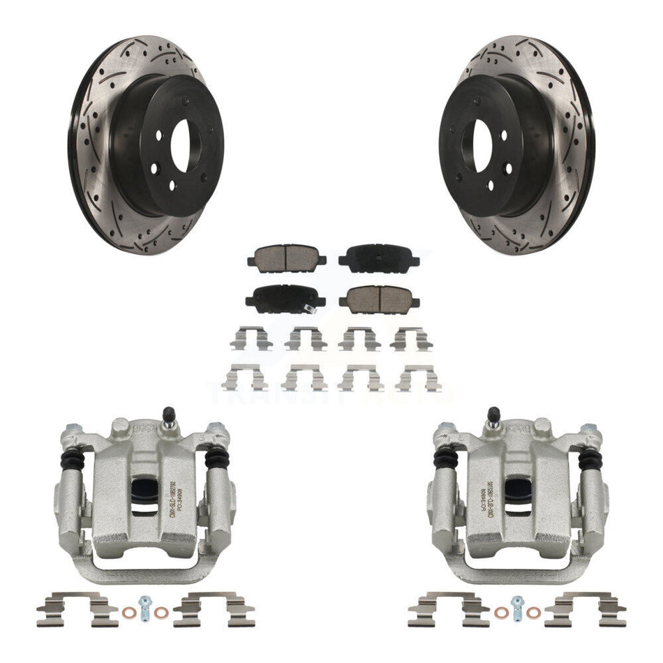Rear Disc Brake Coated Caliper Drilled Slotted Rotors & Ceramic Pad Kit For INFINITI G35 KCD-100572C