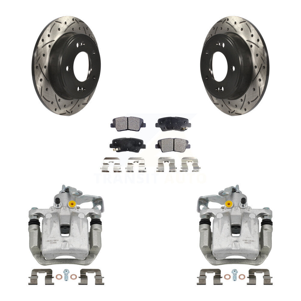 Rear Brake Caliper Drill Slotted Rotors Ceramic Pad Kit For Hyundai Elantra GT Kia Forte KCD-100573T