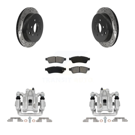 Rear Brake Caliper Drill Slotted Rotors Semi-Metallic Pad Kit For Nissan Frontier Xterra KCD-100574S