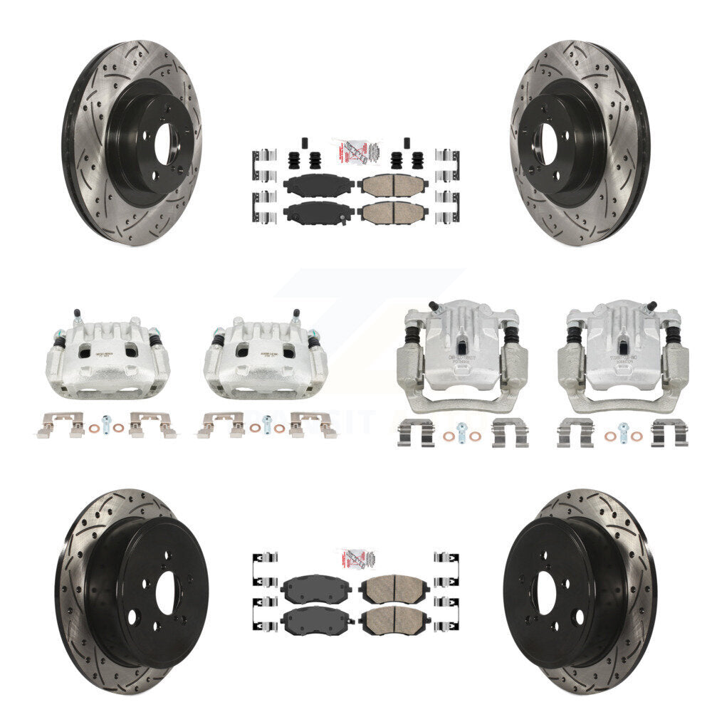 Front Rear Brake Coat Caliper Drill Slot Rotor Ceramic Pad Kit (10Pc) For Subaru Outback KCD-100575N