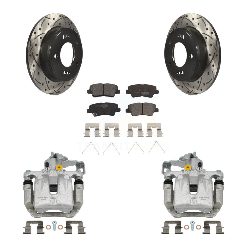 Rear Brake Caliper Drill Slot Rotor Ceramic Pad Kit For Kia Forte Hyundai Forte5 Elantra KCD-100575T