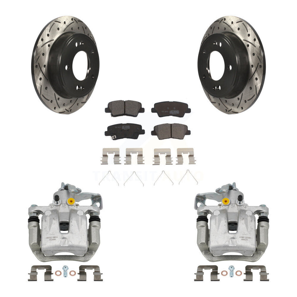 Rear Brake Caliper Drill Slot Rotor Ceramic Pad Kit For Kia Forte Hyundai Forte5 Elantra KCD-100575T