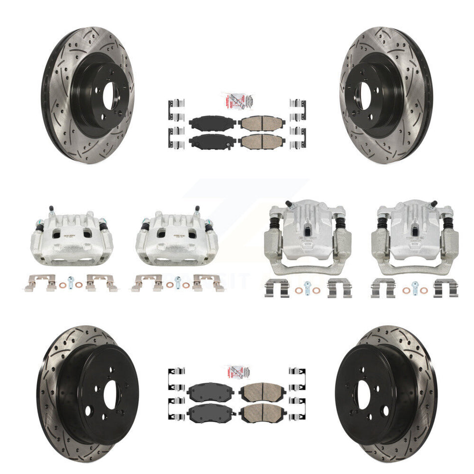 Front Rear Brake Coat Caliper Drill Slot Rotor Ceramic Pad Kit (10Pc) For Subaru Outback KCD-100576N