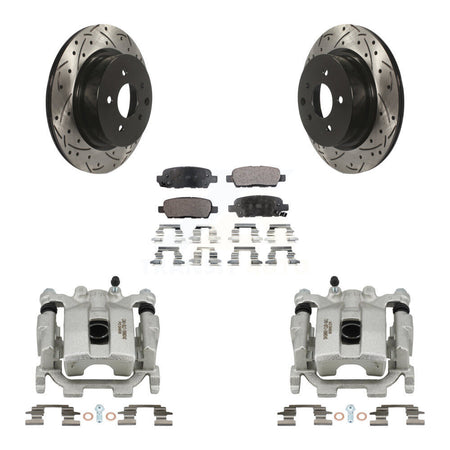 Rear Disc Brake Coated Caliper Drill Slot Rotors Semi-Metallic Pad Kit For Nissan Maxima KCD-100576P