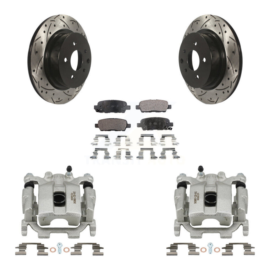Rear Disc Brake Coated Caliper Drill Slot Rotors Semi-Metallic Pad Kit For Nissan Maxima KCD-100576P