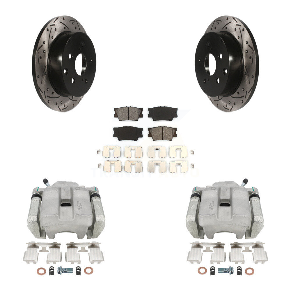 Rear Disc Brake Coated Caliper Drill Slotted Rotor Semi-Metallic Pad Kit For Toyota RAV4 KCD-100576S