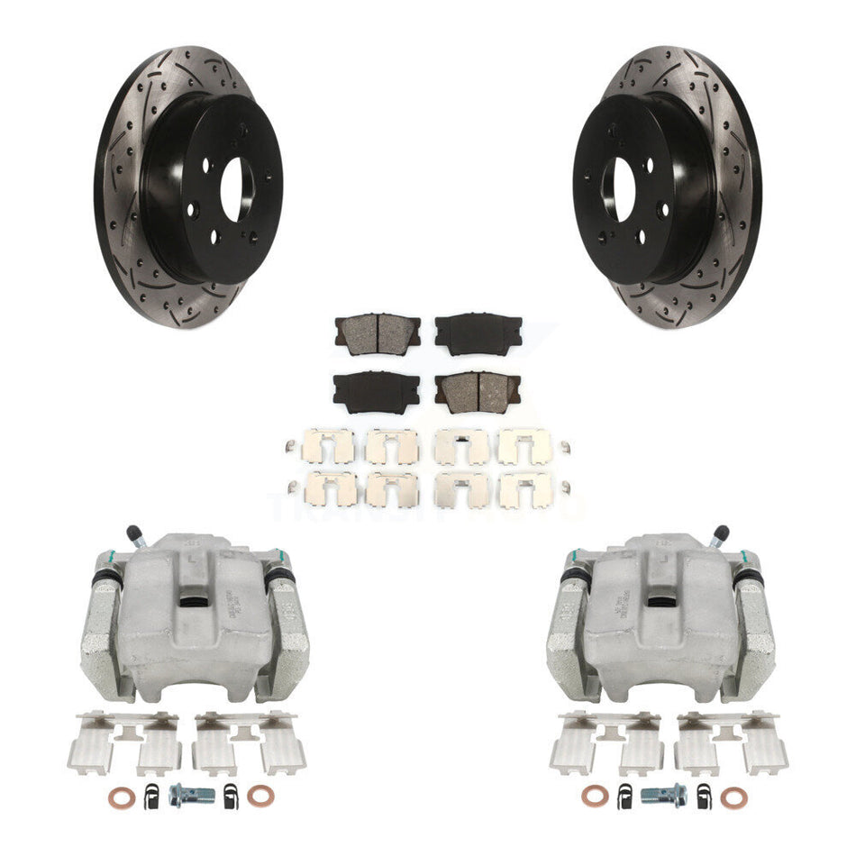 Rear Disc Brake Coated Caliper Drill Slotted Rotor Semi-Metallic Pad Kit For Toyota RAV4 KCD-100576S