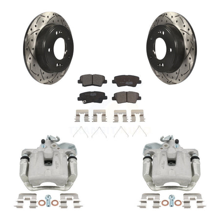 Rear Disc Brake Coated Caliper Drilled Slot Rotor Ceramic Pad Kit For 2017-2018 Kia Soul KCD-100576T