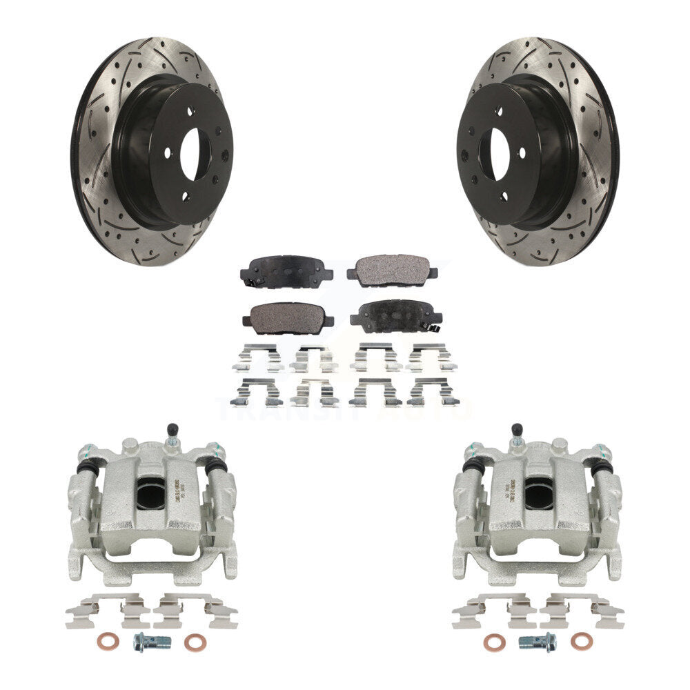 Rear Disc Brake Coated Caliper Drilled Slotted Rotors And Semi-Metallic Pads Kit For INFINITI QX50 EX35 EX37 KCD-100577P by Transit Auto