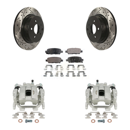 Rear Disc Brake Coated Caliper Drilled Slotted Rotors And Semi-Metallic Pads Kit For INFINITI QX50 EX35 EX37 KCD-100577P by Transit Auto