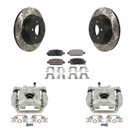 Rear Disc Brake Coated Caliper Drilled Slotted Rotors And Semi-Metallic Pads Kit For 2019-2022 Nissan Maxima KCD-100578P by Transit Auto