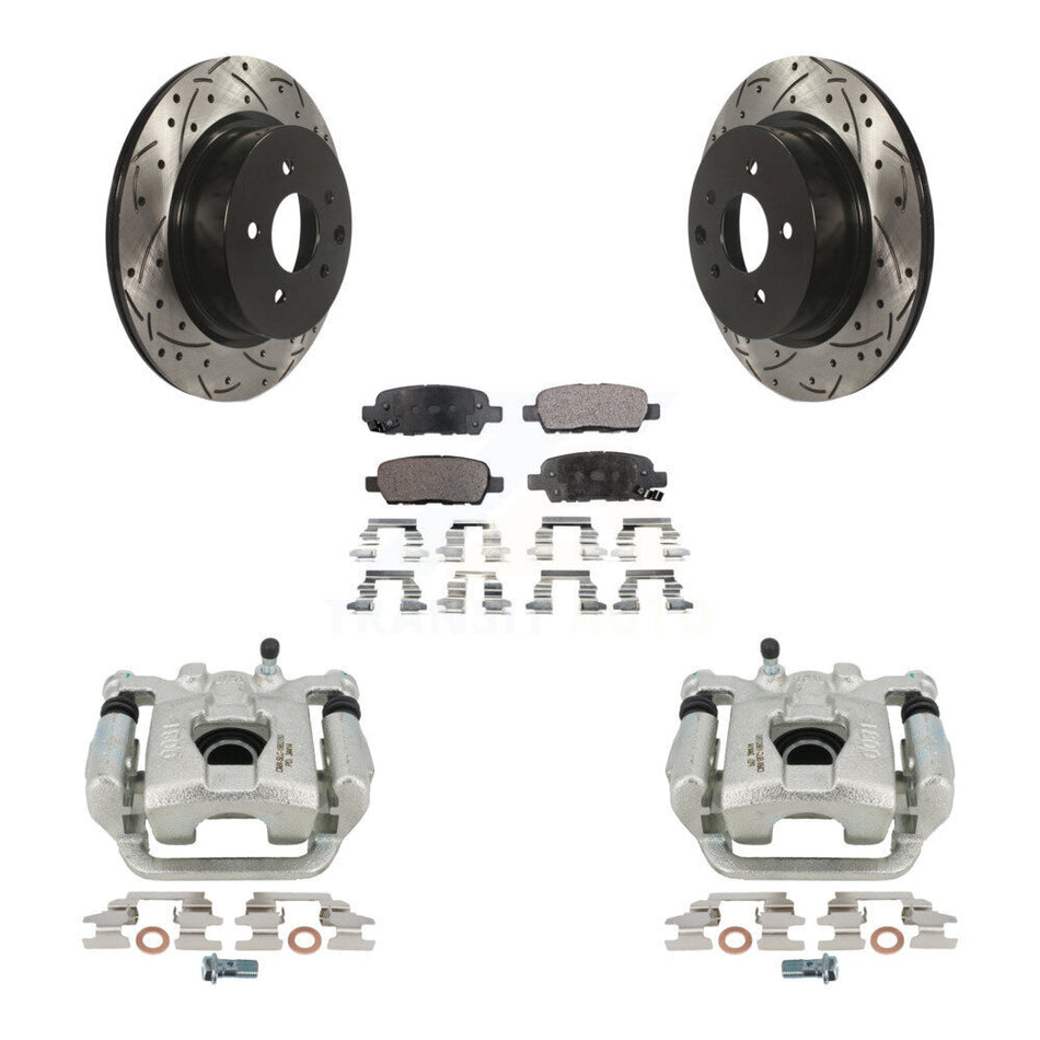 Rear Disc Brake Coated Caliper Drilled Slotted Rotors And Semi-Metallic Pads Kit For 2019-2022 Nissan Maxima KCD-100578P by Transit Auto