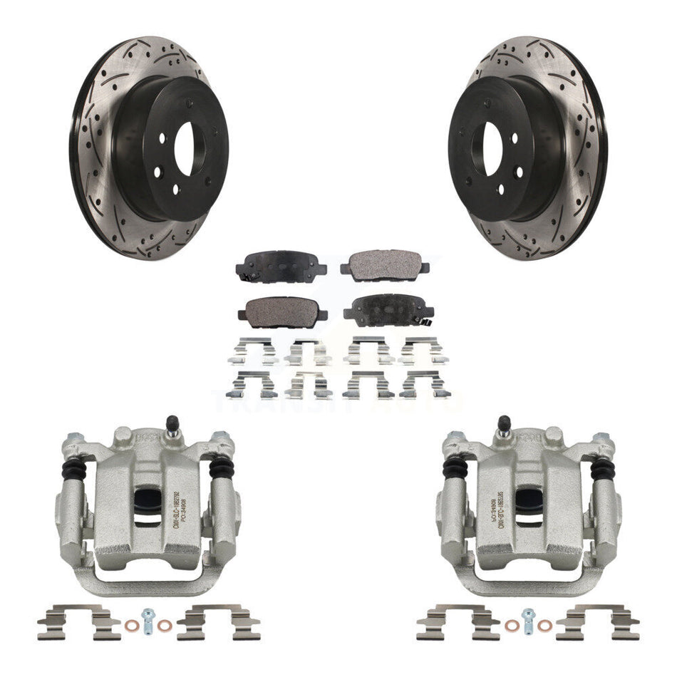 Rear Disc Brake Coated Caliper Drilled Slot Rotor Semi-Metallic Pad Kit For INFINITI G35 KCD-100579P