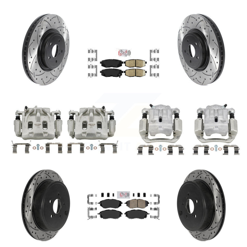 Front Rear Brake Coat Caliper Drill Slot Rotor Ceramic Pad Kit (10Pc) For Subaru Outback KCD-100581N