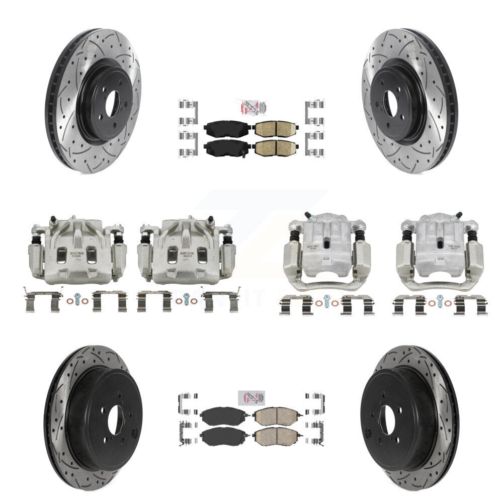 Front Rear Brake Coat Caliper Drill Slot Rotor Ceramic Pad Kit (10Pc) For Subaru Outback KCD-100582N
