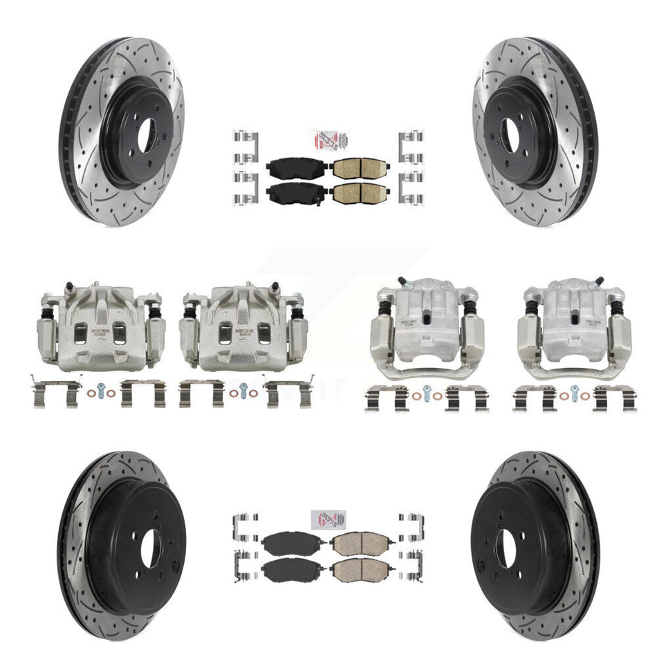 Front Rear Brake Coat Caliper Drill Slot Rotor Ceramic Pad Kit (10Pc) For Subaru Outback KCD-100582N