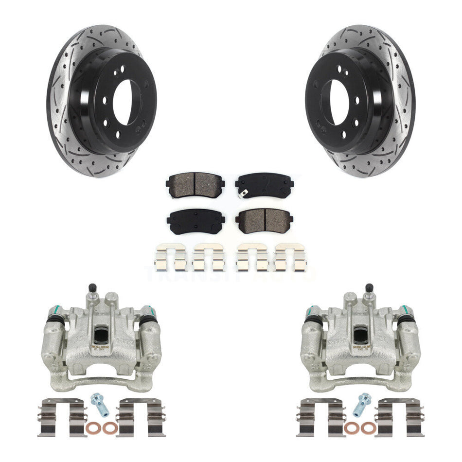 Rear Disc Brake Coated Caliper Drilled Slotted Rotors And Semi-Metallic Pads Kit For Hyundai Tucson Kia Sportage FWD KCD-100583S by Transit Auto