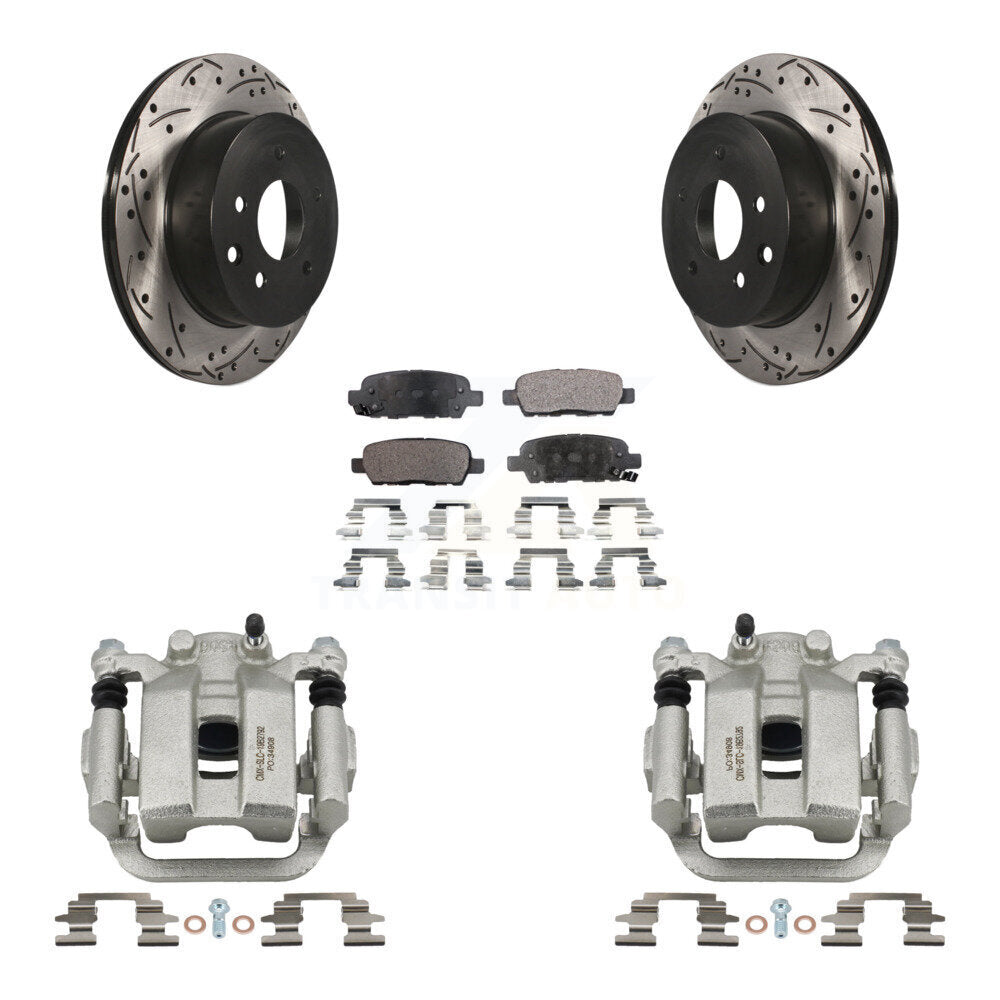 Rear Disc Brake Coated Caliper Drilled Slotted Rotors & Ceramic Pad Kit For INFINITI G35 KCD-100583T