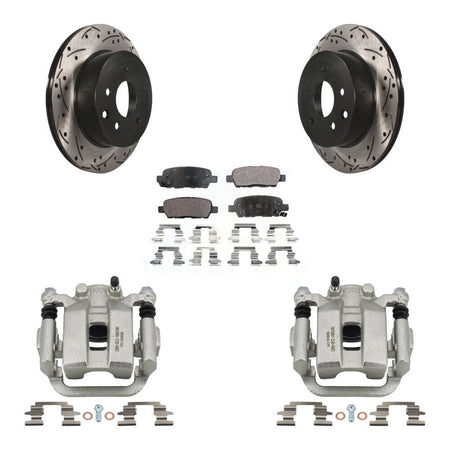 Rear Disc Brake Coated Caliper Drilled Slotted Rotors & Ceramic Pad Kit For INFINITI G35 KCD-100583T