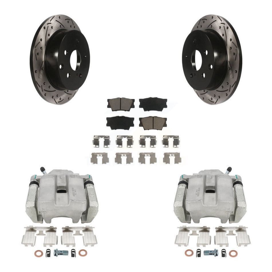 Rear Disc Brake Coated Caliper Drilled Slotted Rotor And Ceramic Pad Kit For Toyota RAV4 KCD-100584C