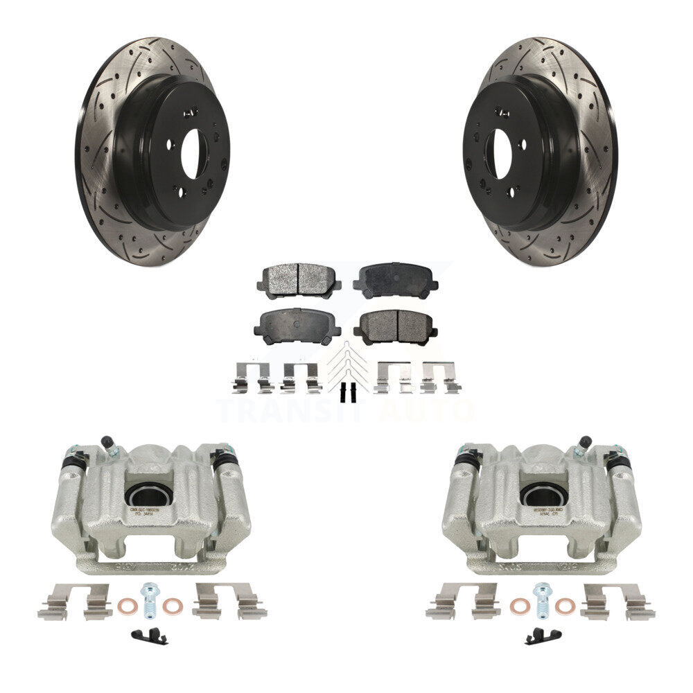 Rear Disc Brake Coated Caliper Drilled Slotted Rotors And Semi-Metallic Pads Kit For Acura MDX ZDX KCD-100586P by Transit Auto