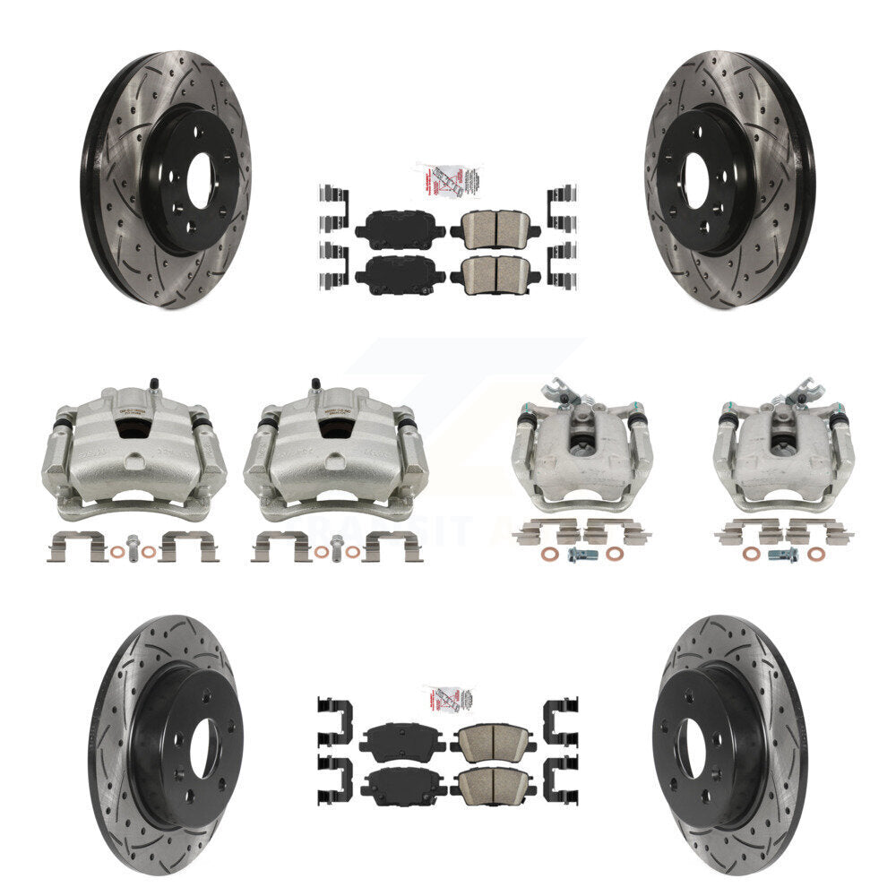 Front Rear Brake Caliper Drill Slotted Rotors Ceramic Pad Kit (10Pc) For Chevrolet Cruze KCD-100587N