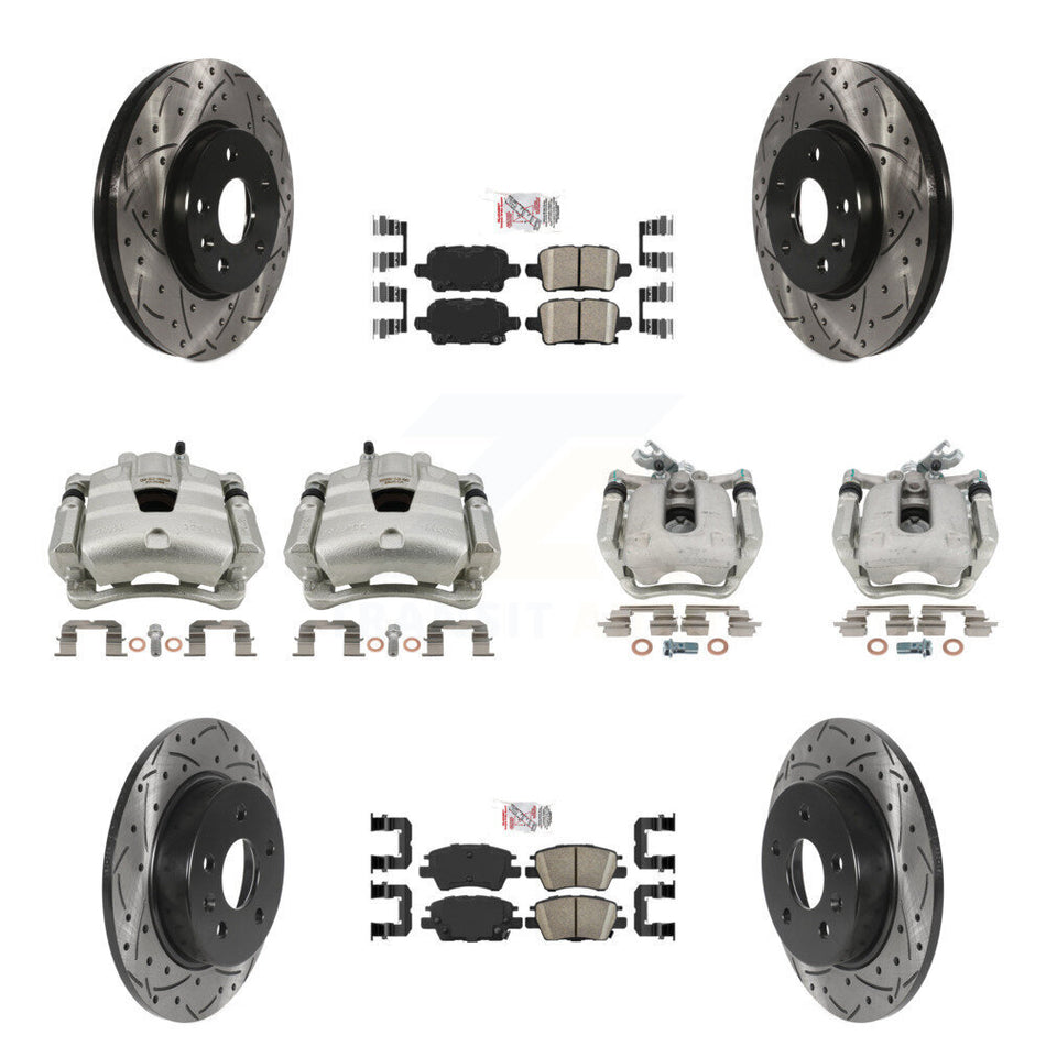 Front Rear Brake Caliper Drill Slotted Rotors Ceramic Pad Kit (10Pc) For Chevrolet Cruze KCD-100587N