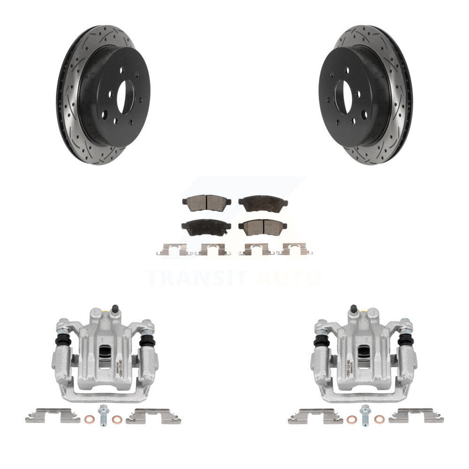Rear Brake Caliper Drill Slotted Rotors Semi-Metallic Pad Kit For Nissan Frontier Xterra KCD-100589P