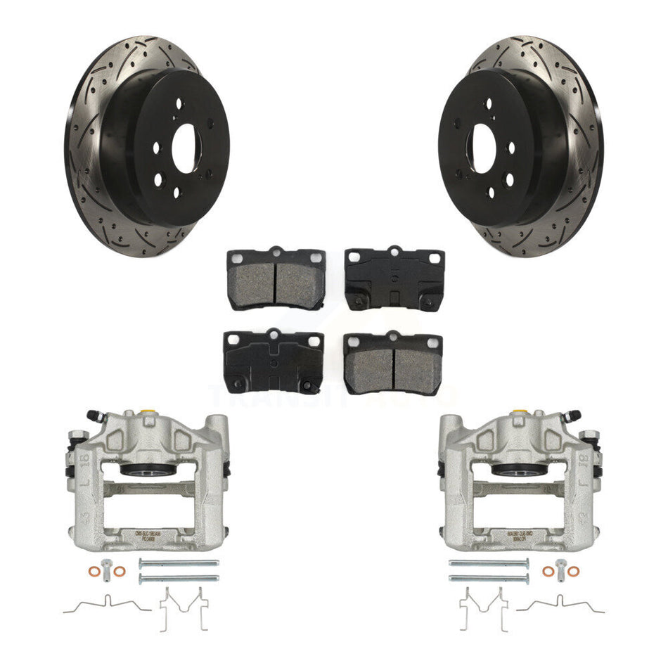 Rear Brake Caliper Drill Slot Rotor Semi-Metallic Pad Kit For 2010-2011 Lexus IS250 Base KCD-100589S