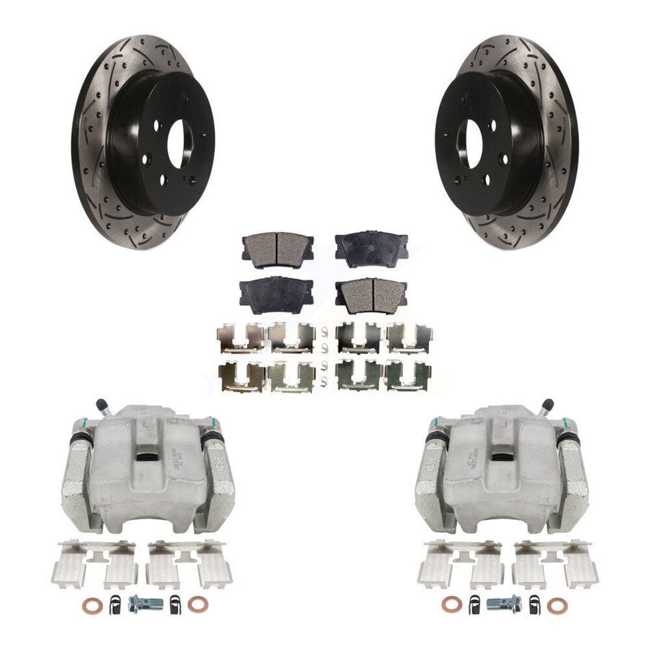 Rear Disc Brake Coated Caliper Drill Slotted Rotor Semi-Metallic Pad Kit For Toyota RAV4 KCD-100590P