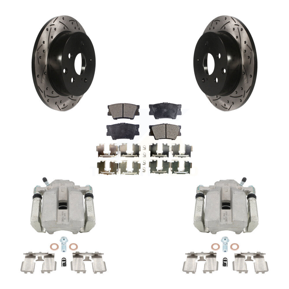 Rear Disc Brake Coated Caliper Drilled Slotted Rotors And Semi-Metallic Pads Kit For Toyota RAV4 KCD-100591P by Transit Auto