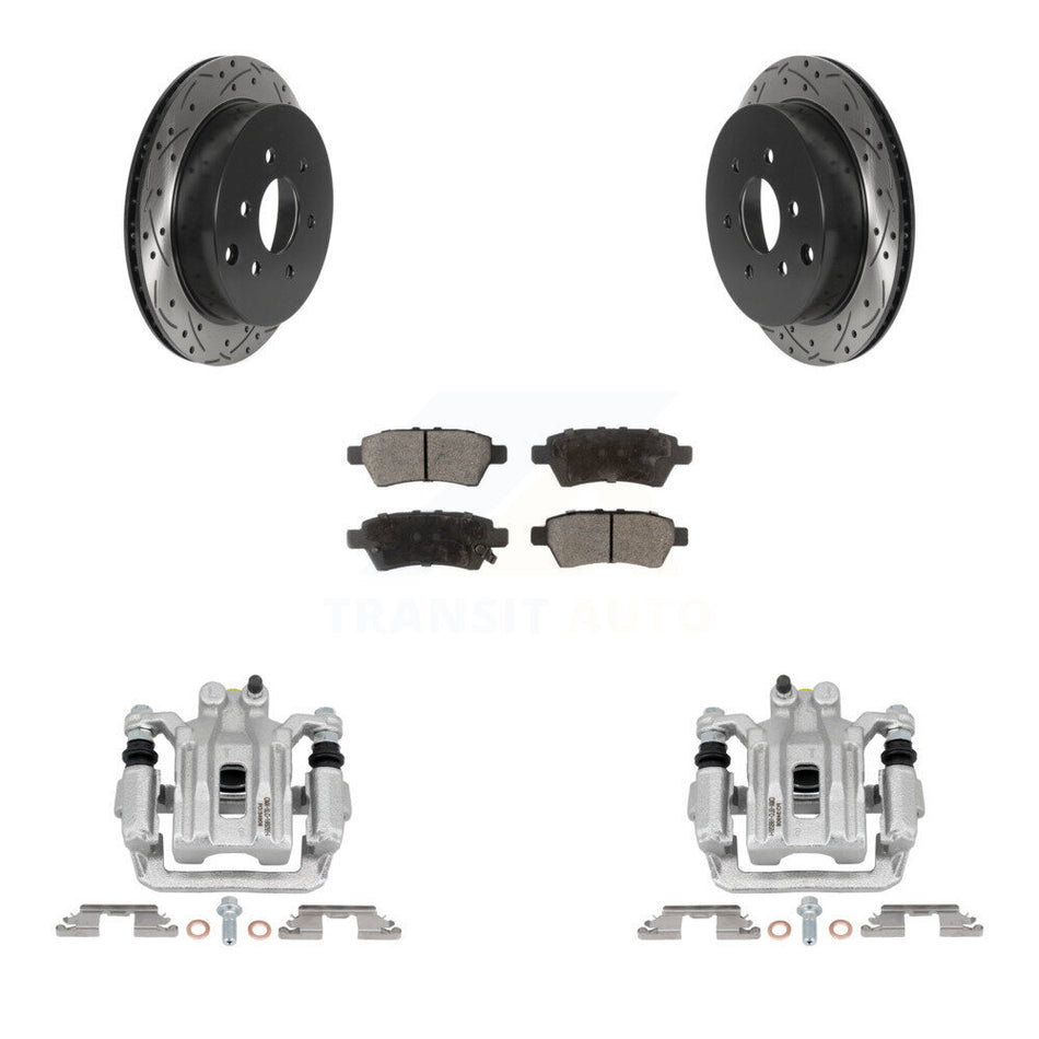 Rear Brake Coated Caliper Drilled Slot Rotor Ceramic Pad Kit For 2006-2007 Nissan Xterra KCD-100594T